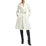Classic Long Leather Trench Coat In White