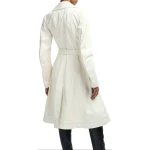 Classic Long Leather Trench Coat In White