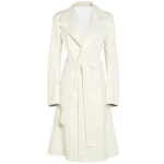 Classic Long Leather Trench Coat In White