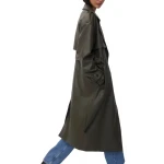 Double Breast Knotted Belt Black Leather Long Coat