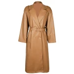 Double Breasted Camel Leather Overcoat