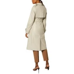 Double Breasted Cream Leather Long Coat