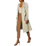 Double Breasted Cream Leather Long Coat