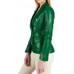 Double Breasted Green Leather Coat
