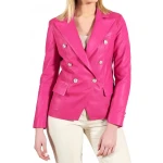 Double Breasted Pink Leather Coat