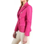 Double Breasted Pink Leather Coat