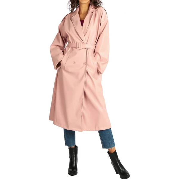 Double Breasted Pink Leather Overcoat