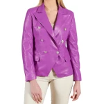 Double Breasted Purple Leather Coat