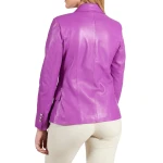 Double Breasted Purple Leather Coat