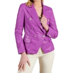 Double Breasted Purple Leather Coat