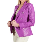 Double Breasted Purple Leather Coat