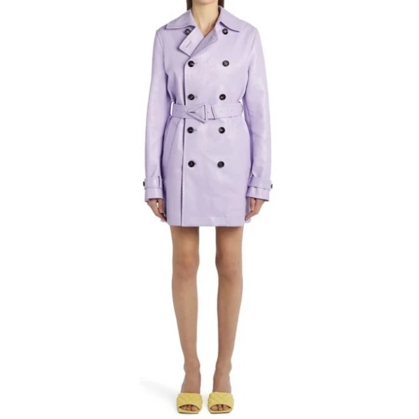 Double Breasted Purple Leather Overcoat