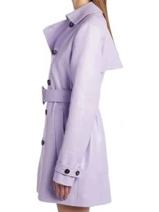 Double Breasted Purple Leather Overcoat