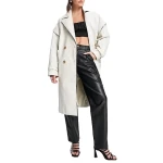 Drop Shoulder Trench Coat In White Leather