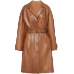 Hidden Button Fastening Brown Leather Long Coat