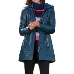Hooded Navy Blue Leather Overcoat