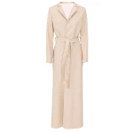 Long Button Closure Cream Leather Trench Coat