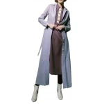 Long Button Closure Purple Leather Trench Coat