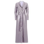 Long Button Closure Purple Leather Trench Coat