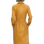 Long Button Closure Yellow Leather Trench Coat