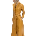 Long Button Closure Yellow Leather Trench Coat