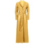 Long Button Closure Yellow Leather Trench Coat