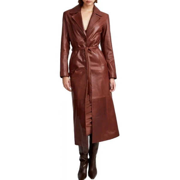 Longline Burgundy Leather Long Coat