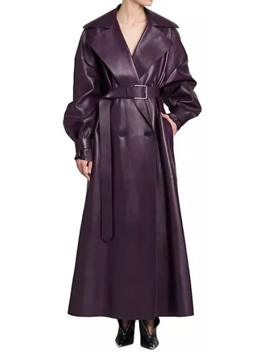 Maxi Purple Leather Long Trenchcoat