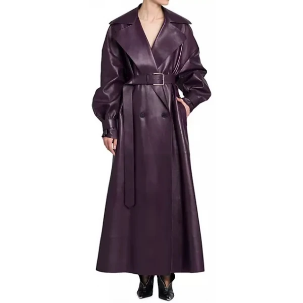 Maxi Purple Leather Long Trenchcoat