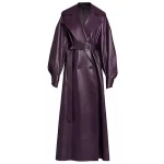 Maxi Purple Leather Long Trenchcoat
