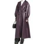 Maxi Purple Leather Long Trenchcoat