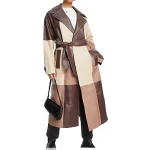 Patched Leather Trench Coat In Brown
