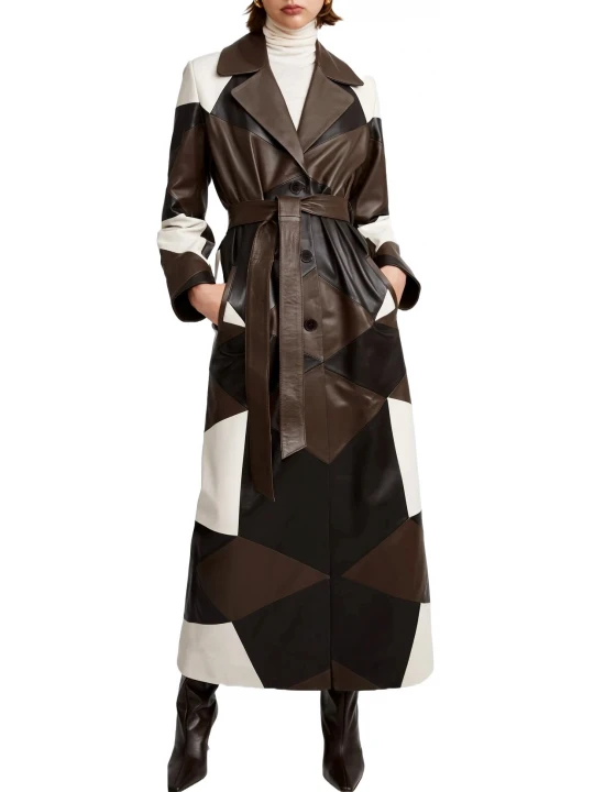 Patchwork Three Color Leather Overcoat