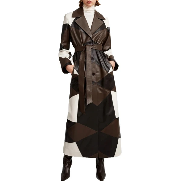 Patchwork Three Color Leather Overcoat