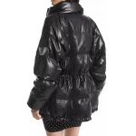 Puffer Black Leather Coat