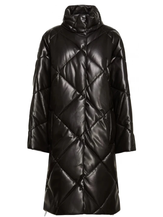 Quilted Black Leather Down Coat