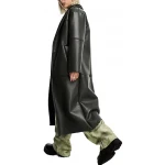Shawl Lapels Black Leather Long Overcoat