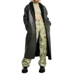 Shawl Lapels Black Leather Long Overcoat