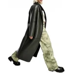 Shawl Lapels Black Leather Long Overcoat