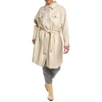 Shirt Style Beige Leather Long Coat