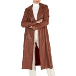 Sides Rips Brown Leather Long Overcoat