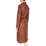 Sides Rips Brown Leather Long Overcoat