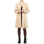Single Breasted Beige Leather Overcoat
