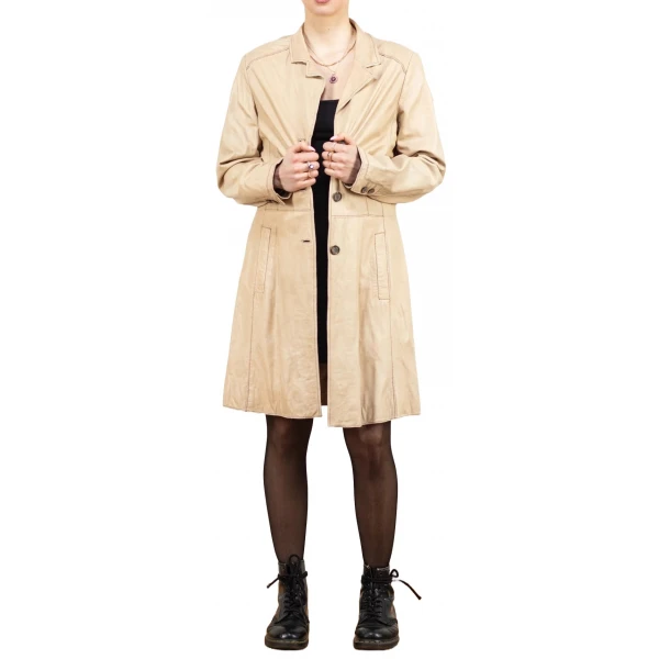 Single Breasted Beige Leather Overcoat