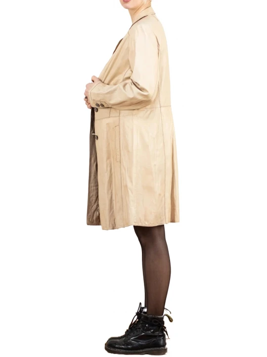 Single Breasted Beige Leather Overcoat