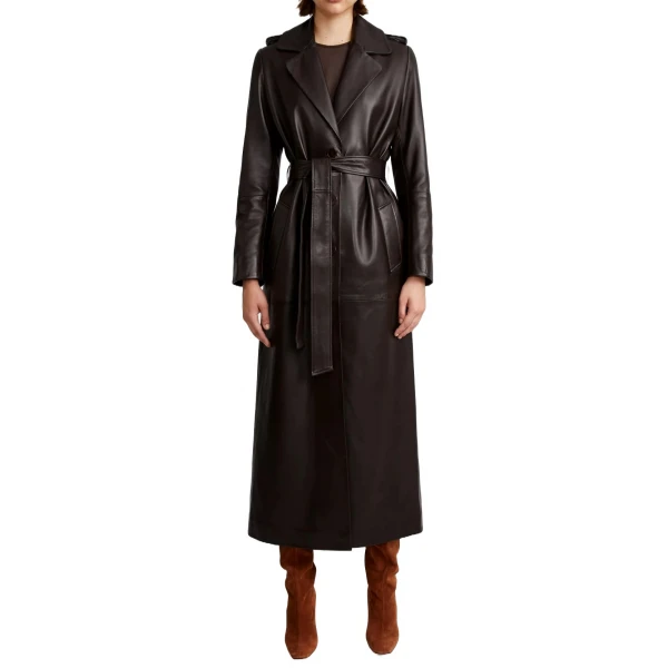 Single Breasted Black Leather Overcoat