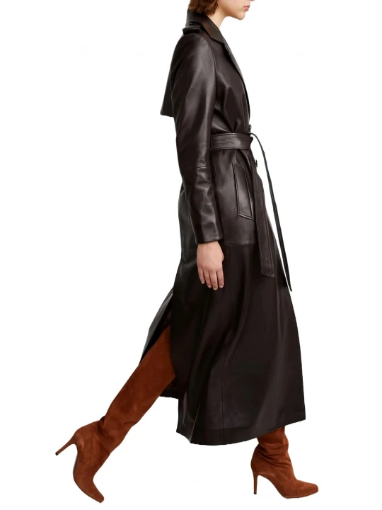 Single Breasted Black Leather Overcoat