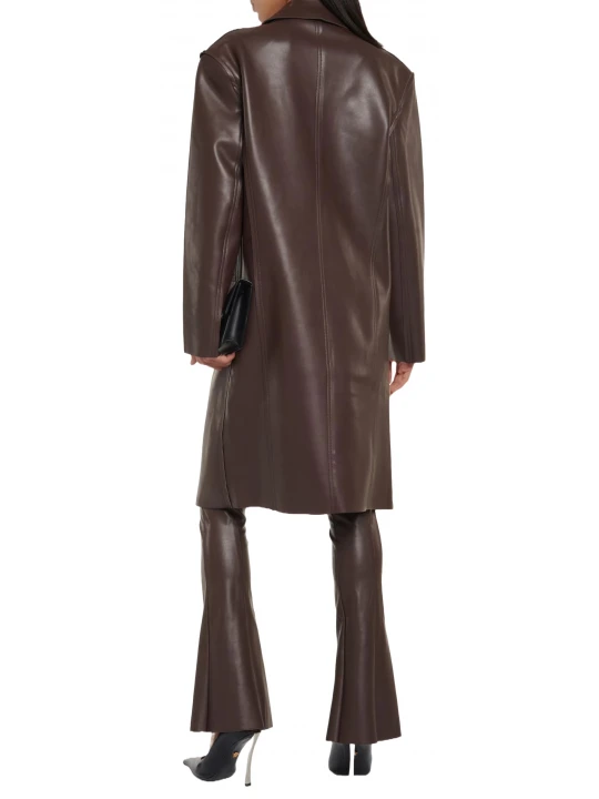Single Breasted Brown Leather Overcoat