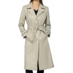 Single Breasted Grey Leather Overcoat