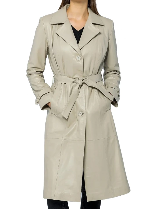 Single Breasted Grey Leather Overcoat